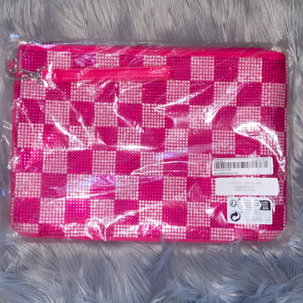 NWT: Hot Pink Bedazzled Bag with Zipper